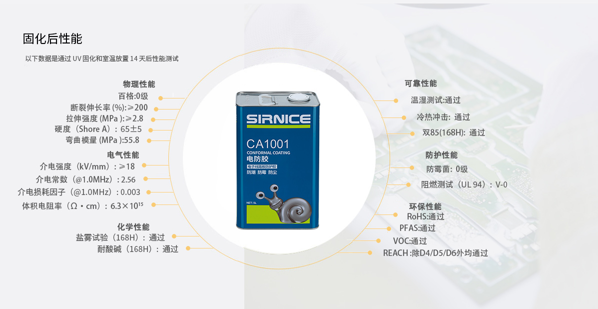有机硅电防胶CA1001固化后性能参数